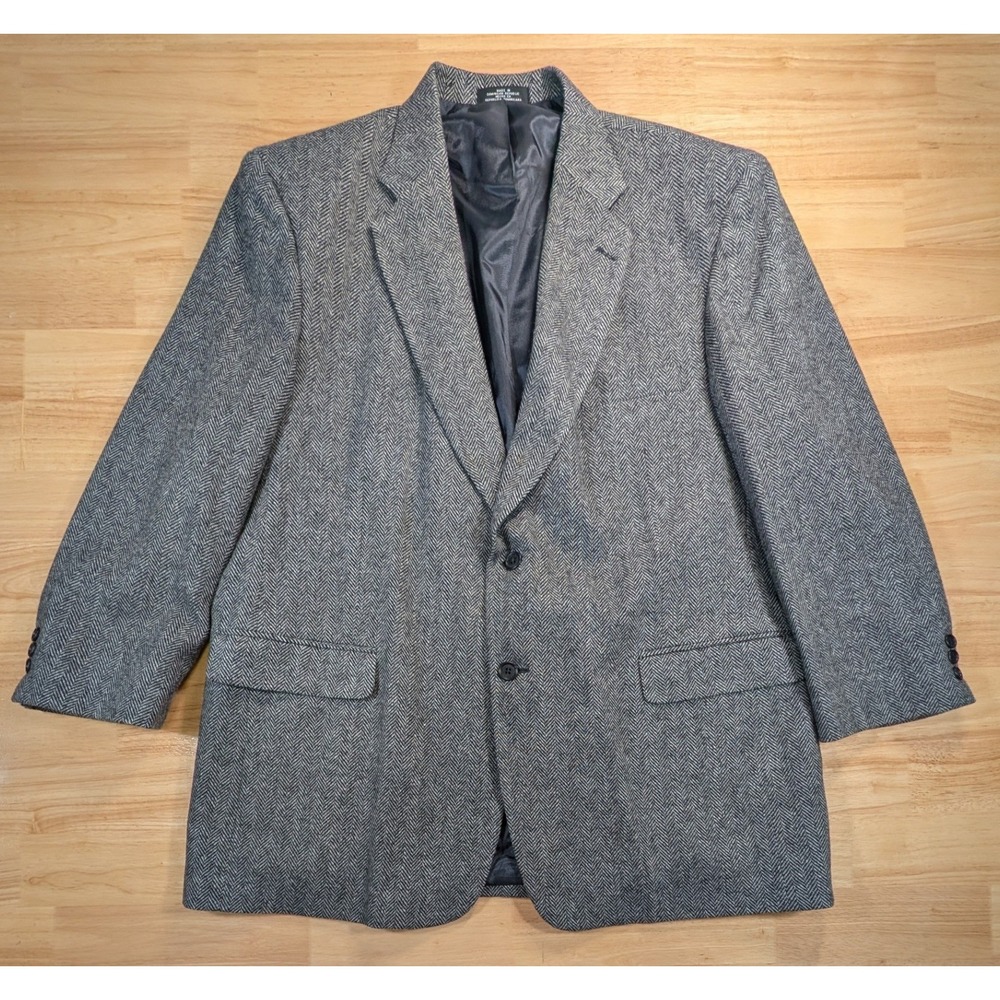 Towncraft Mens Gray Wool Lambswool Herringbone Blazer Sport Coat Jacket 48L